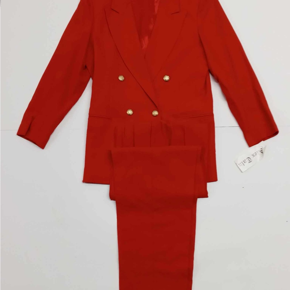 A.L.C. Womens Red Suit crest buttons Blazer jacket slit Pants Size 12